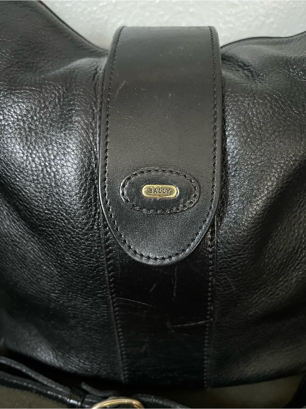 Bally Black Pebbled Leather Shoulder Bag with Gold Accents - Picture 5 of 10